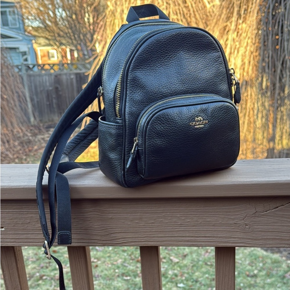 Coach Black Leather Bag with Gold Zipper